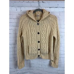 ABERCROMBIE VINTAGE 100% wool chunky heavyweight cable knit hooded cardigan L